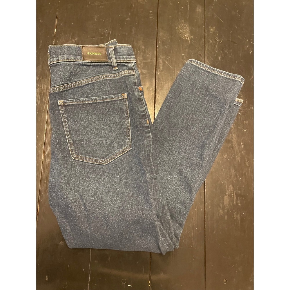Express Slim Super High Rise Dark Wash Distressed Denim Jeans Women's Size 4R